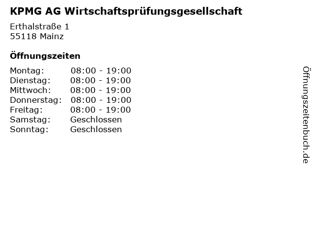 KPMG AG Wirtschaftsprüfungsgesellschaft in Mainz: Adresse und Öffnungszeiten