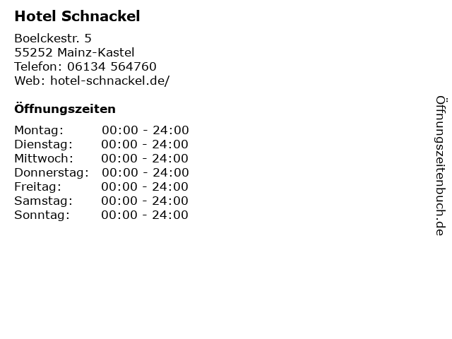 Hotel Schnackel in Mainz-Kastel: Adresse und Öffnungszeiten