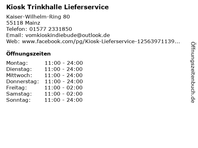 Kiosk Trinkhalle Lieferservice in Mainz: Adresse und Öffnungszeiten