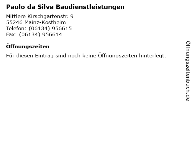 Paolo da Silva Baudienstleistungen in Mainz-Kostheim: Adresse und Öffnungszeiten