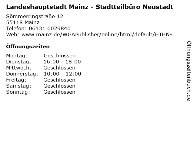 Landeshauptstadt Mainz - Stadtteilbüro Neustadt in Mainz: Adresse und Öffnungszeiten