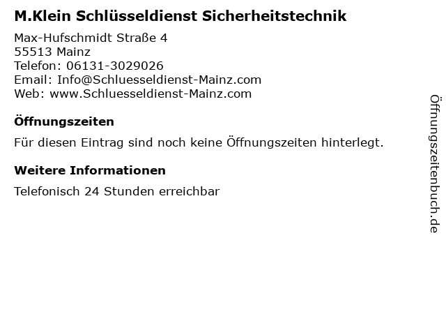 M.Klein Schlüsseldienst Sicherheitstechnik in Mainz: Adresse und Öffnungszeiten