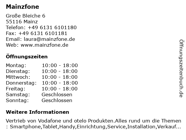 Mainzfone in Mainz: Adresse und Öffnungszeiten