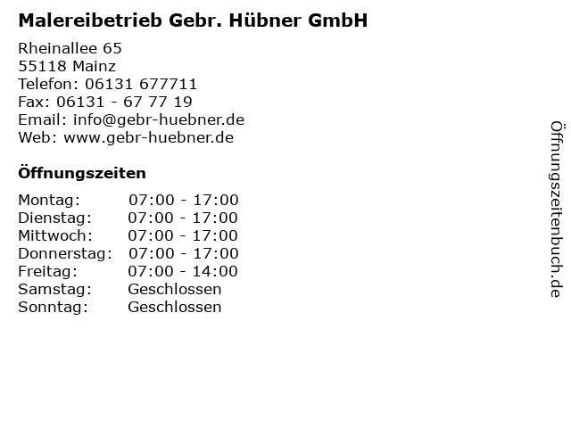 Malereibetrieb Gebr. Hübner GmbH in Mainz: Adresse und Öffnungszeiten