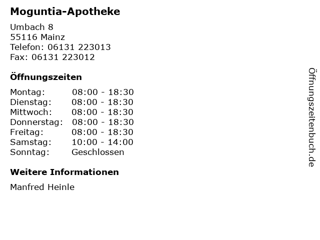 Moguntia-Apotheke in Mainz: Adresse und Öffnungszeiten