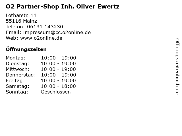 O2 Partner-Shop Inh. Oliver Ewertz in Mainz: Adresse und Öffnungszeiten