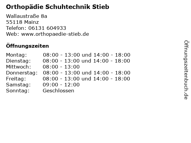 Orthopädie Schuhtechnik Stieb in Mainz: Adresse und Öffnungszeiten