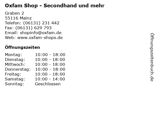 Oxfam Shop - Secondhand und mehr in Mainz: Adresse und Öffnungszeiten
