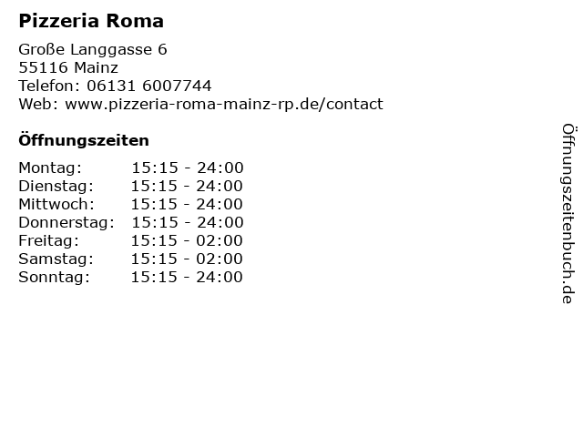Pizzeria Roma in Mainz: Adresse und Öffnungszeiten