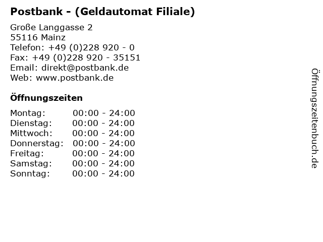 Postbank - (Geldautomat Filiale) in Mainz: Adresse und Öffnungszeiten