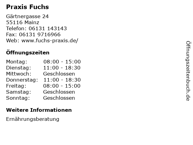 Praxis Fuchs in Mainz: Adresse und Öffnungszeiten