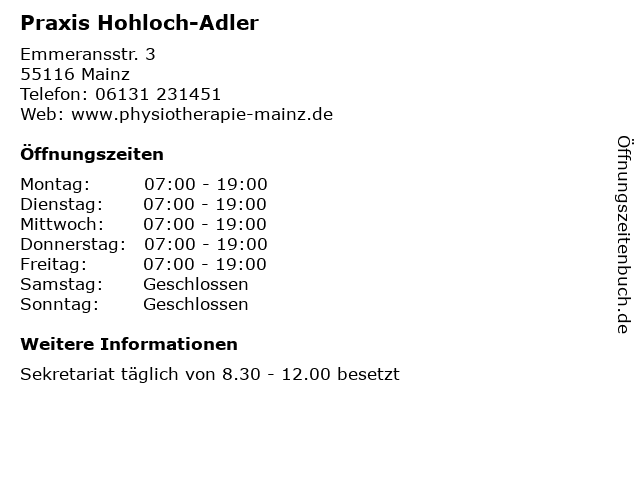 Praxis Hohloch-Adler in Mainz: Adresse und Öffnungszeiten