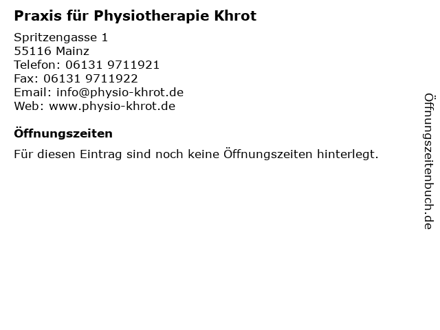 Praxis für Physiotherapie Khrot in Mainz: Adresse und Öffnungszeiten