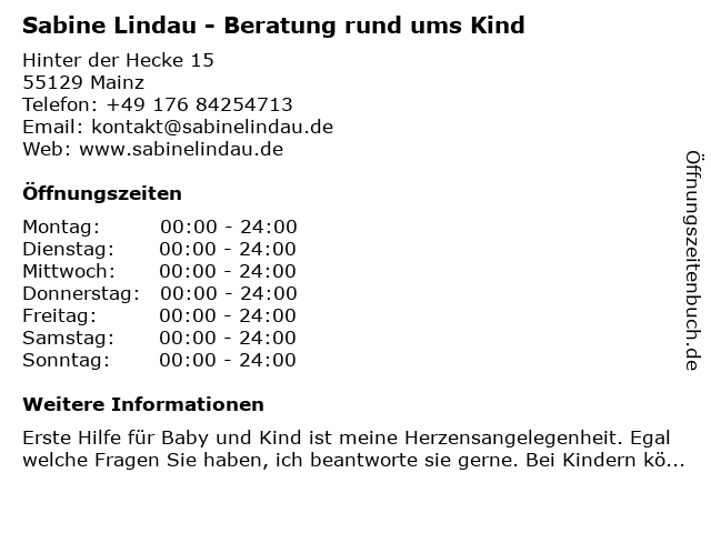 Sabine Lindau - Beratung rund ums Kind in Mainz: Adresse und Öffnungszeiten