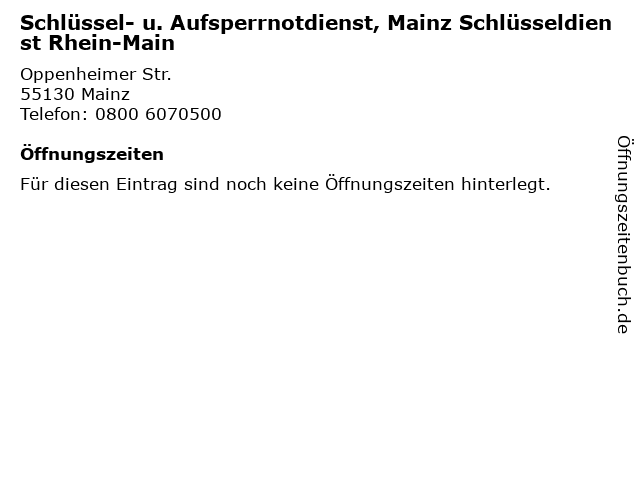 Schlüssel- u. Aufsperrnotdienst, Mainz Schlüsseldienst Rhein-Main in Mainz: Adresse und Öffnungszeiten