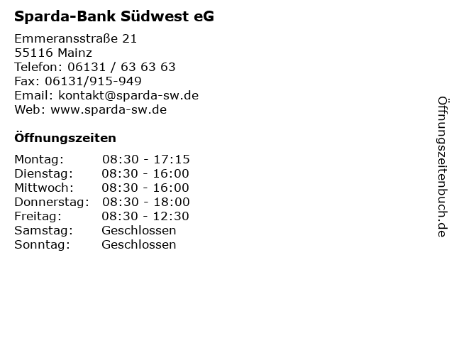 Sparda-Bank Südwest eG in Mainz: Adresse und Öffnungszeiten