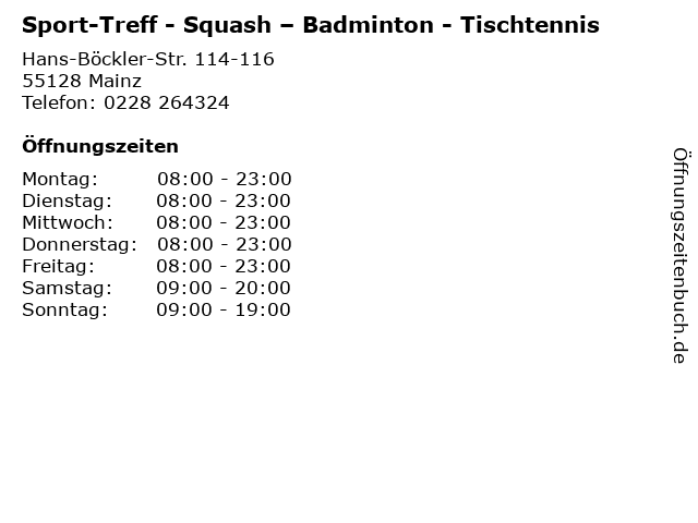 Sport-Treff - Squash – Badminton - Tischtennis in Mainz: Adresse und Öffnungszeiten