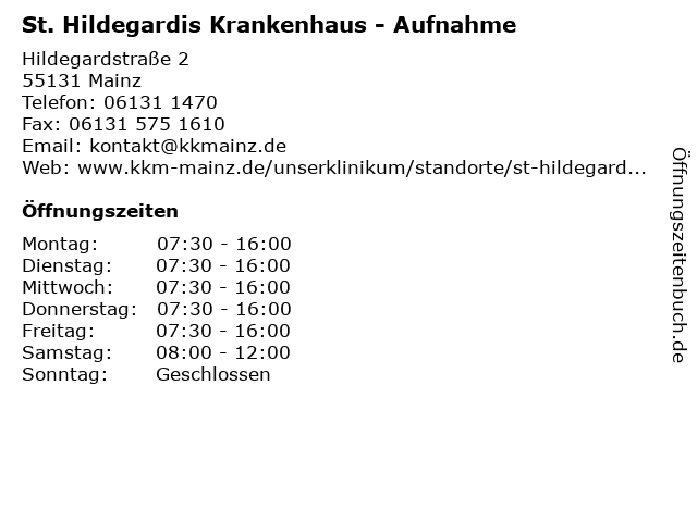 St. Hildegardis Krankenhaus - Aufnahme in Mainz: Adresse und Öffnungszeiten