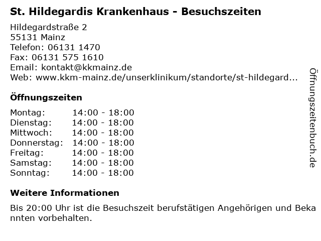 St. Hildegardis Krankenhaus - Besuchszeiten in Mainz: Adresse und Öffnungszeiten