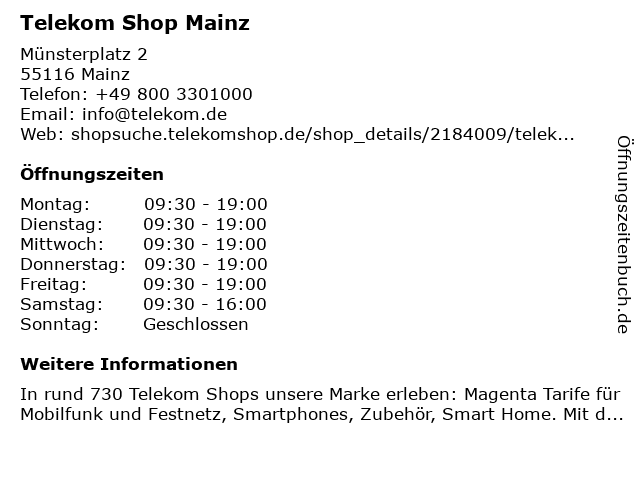 Telekom Shop Mainz in Mainz: Adresse und Öffnungszeiten