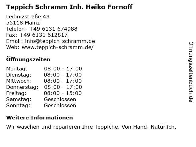 ᐅ Offnungszeiten Teppich Schramm Leibnizstr 43 In Mainz