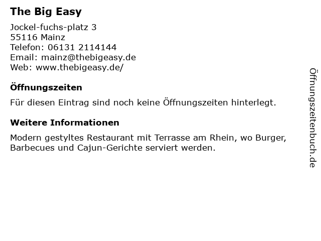 The Big Easy in Mainz: Adresse und Öffnungszeiten