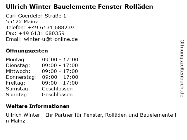 Ullrich Winter Bauelemente Fenster Rolläden in Mainz: Adresse und Öffnungszeiten