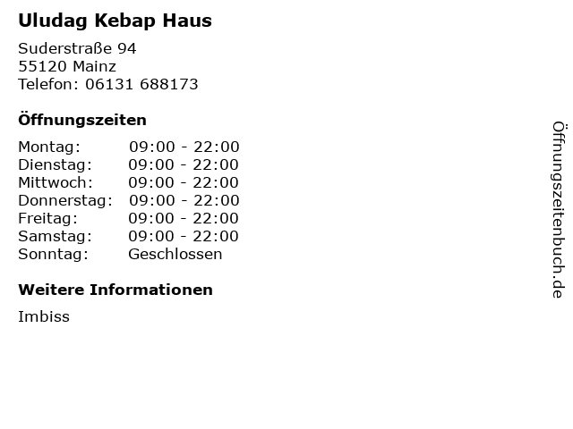 Uludag Kebap Haus in Mainz: Adresse und Öffnungszeiten