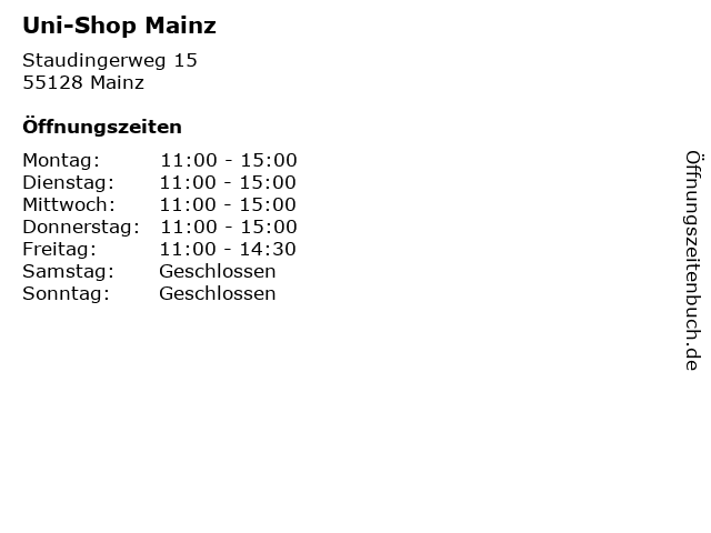 Uni-Shop Mainz in Mainz: Adresse und Öffnungszeiten