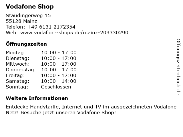 Vodafone Shop in Mainz: Adresse und Öffnungszeiten