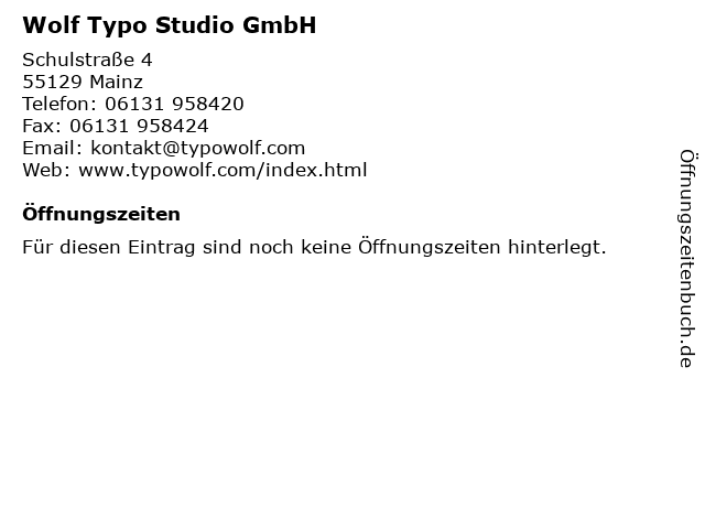 Wolf Typo Studio GmbH in Mainz: Adresse und Öffnungszeiten