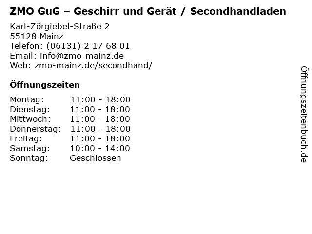 ZMO GuG – Geschirr und Gerät / Secondhandladen in Mainz: Adresse und Öffnungszeiten