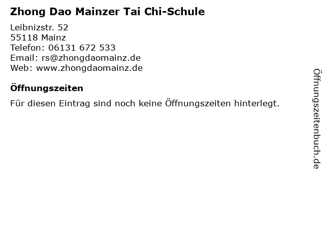 Zhong Dao Mainzer Tai Chi-Schule in Mainz: Adresse und Öffnungszeiten