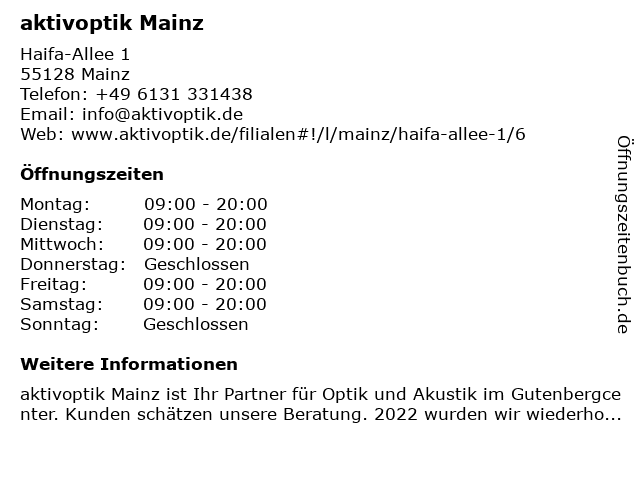 aktivoptik Center Optik GmbH in Mainz: Adresse und Öffnungszeiten
