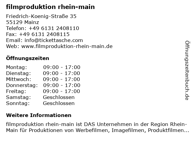 filmproduktion rhein-main in Mainz: Adresse und Öffnungszeiten