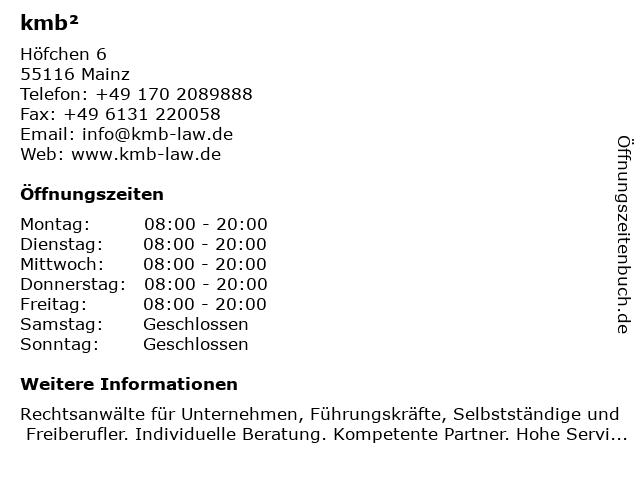 kmb² in Mainz: Adresse und Öffnungszeiten