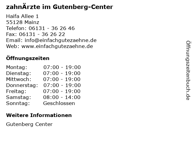 zahnÄrzte im Gutenberg-Center in Mainz: Adresse und Öffnungszeiten