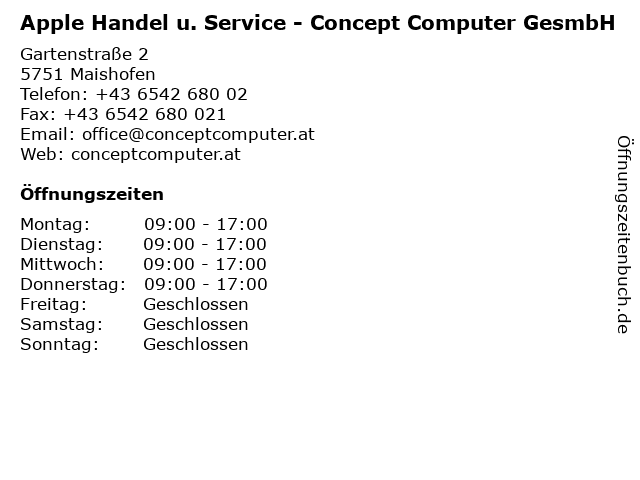 Apple Handel u. Service - Concept Computer GesmbH in Maishofen: Adresse und Öffnungszeiten