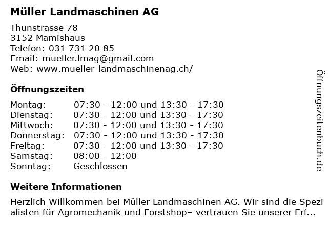 Müller Landmaschinen AG in Mamishaus: Adresse und Öffnungszeiten