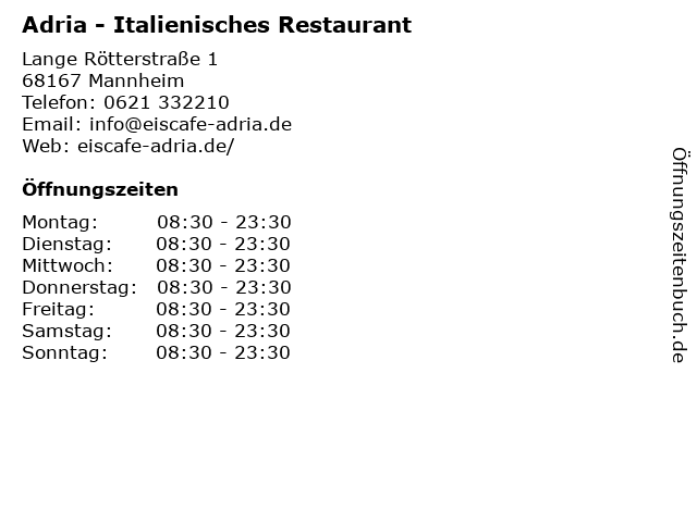 Adria - Italienisches Restaurant in Mannheim: Adresse und Öffnungszeiten