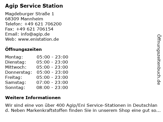 Agip Service Station in Mannheim: Adresse und Öffnungszeiten