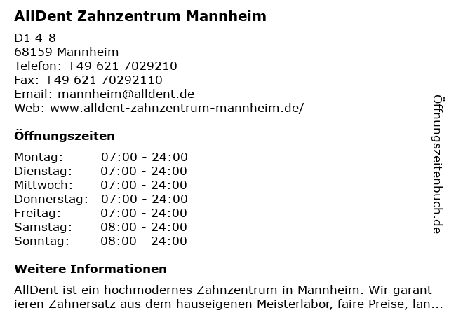 AllDent Zahnzentrum Mannheim GmbH in Mannheim: Adresse und Öffnungszeiten