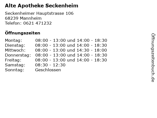 Alte Apotheke Seckenheim in Mannheim: Adresse und Öffnungszeiten