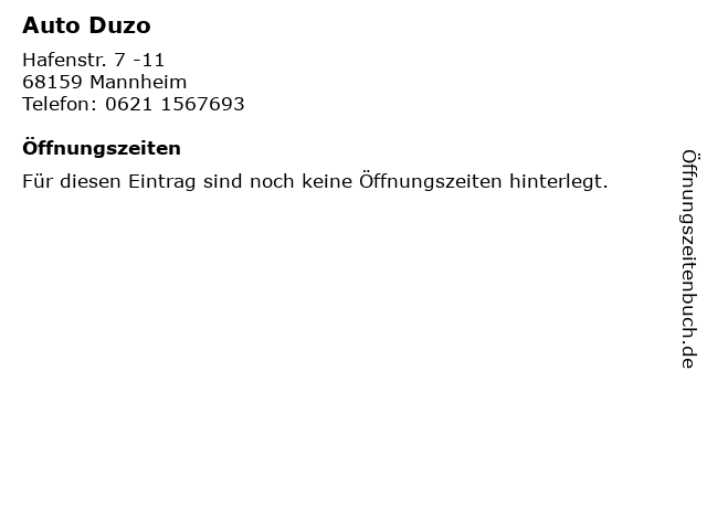 Auto Duzo in Mannheim: Adresse und Öffnungszeiten