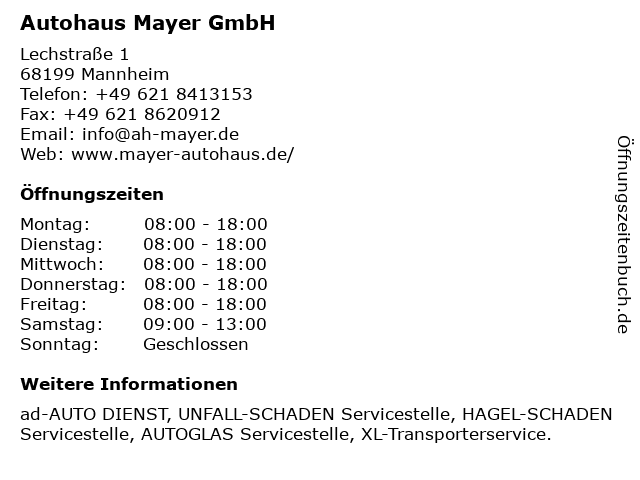 Autohaus Mayer GmbH in Mannheim: Adresse und Öffnungszeiten
