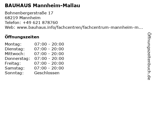 Bauhaus Mannheim Mallau Adresse