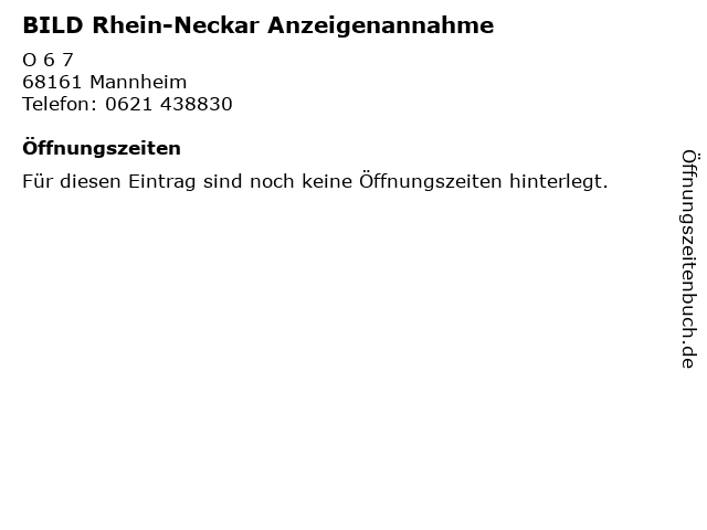 BILD Rhein-Neckar Anzeigenannahme in Mannheim: Adresse und Öffnungszeiten