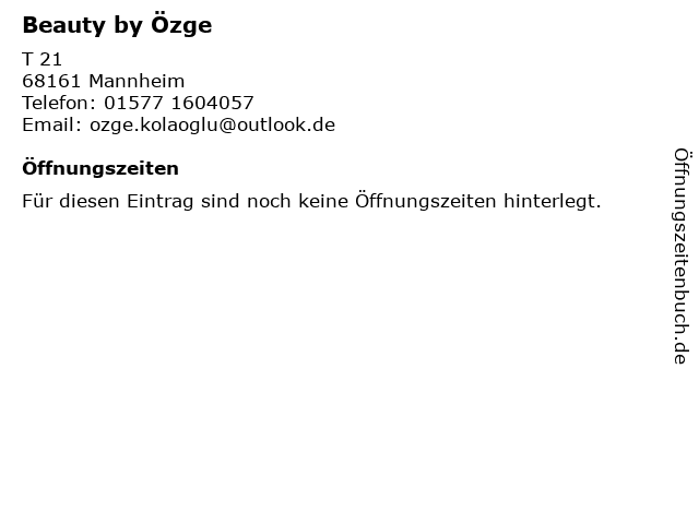 Beauty by Özge in Mannheim: Adresse und Öffnungszeiten