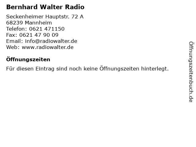 Bernhard Walter Radio in Mannheim: Adresse und Öffnungszeiten