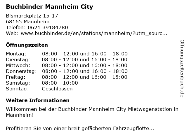 Buchbinder Mannheim City in Mannheim: Adresse und Öffnungszeiten